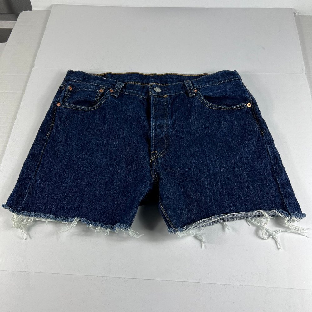 Levi's Jean Shorts Men's 35* 501 Straight Dark Blue Cut Off Denim Jorts Tag 36